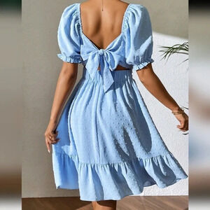 Dot Tie Backless Ruffle Hem Dress